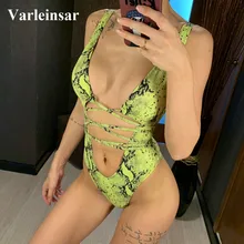 Глубокий v-образный Вырез вокруг шеи зеленый принт цельный купальник Женская одежда для плавания женский купальный костюм купальник Дамский Монокини V1037G