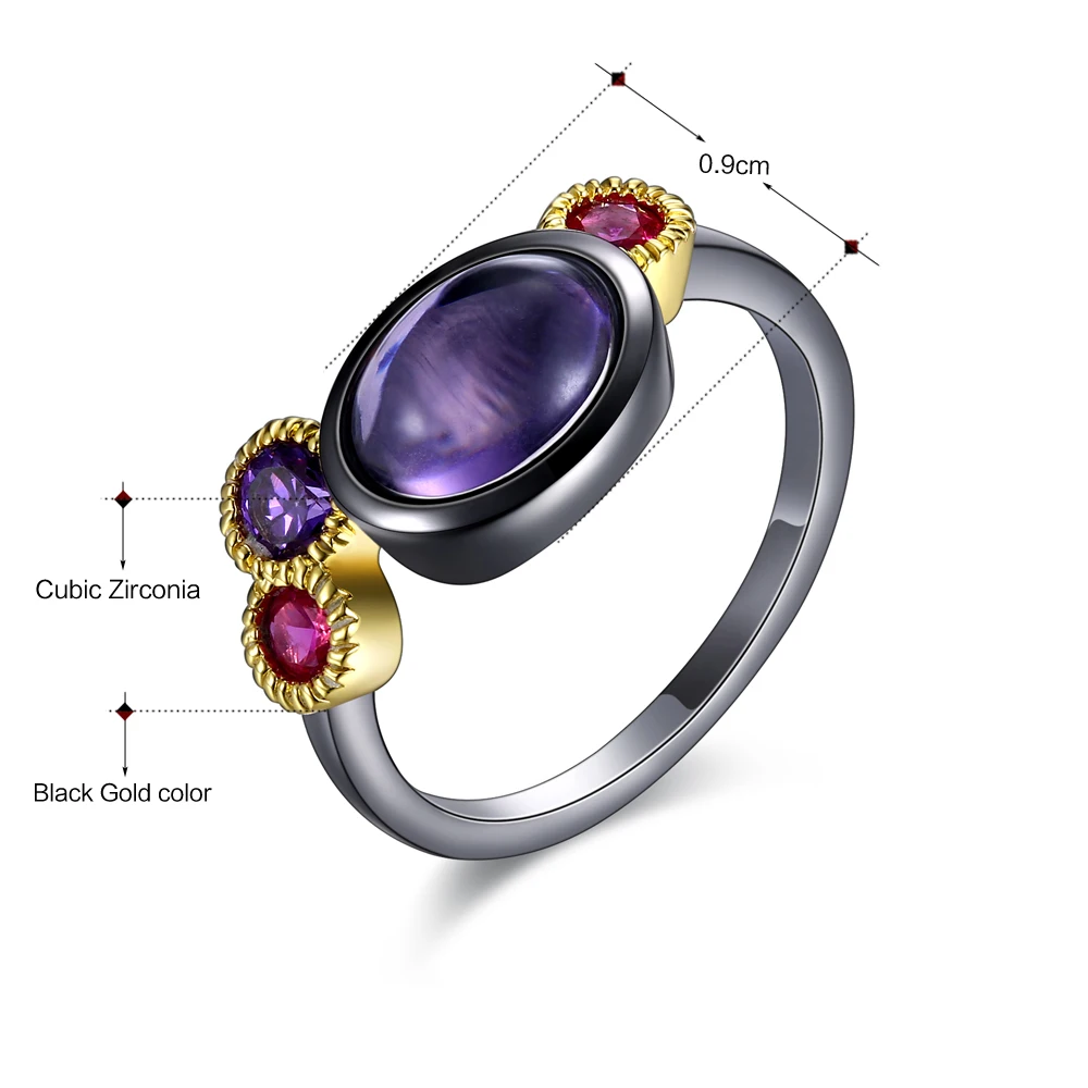 DreamCarnival 1989 Premium Ring for Women Sharp Colors Oval and Round Shape Zircon Bezel Gun Gold Color Lead Free Metal WA11527