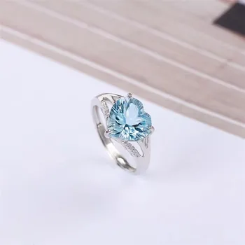 

factory wholesale SGARIT brand natural gemstone fine jewelry 925 sterling silver blue topaz adjustable ring for engagement