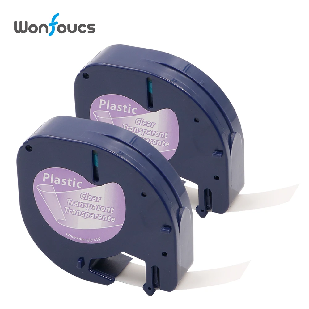 Wonfoucs Compatible 2pcs Plastic Label Tapes 12mm Black on Clear Dymo