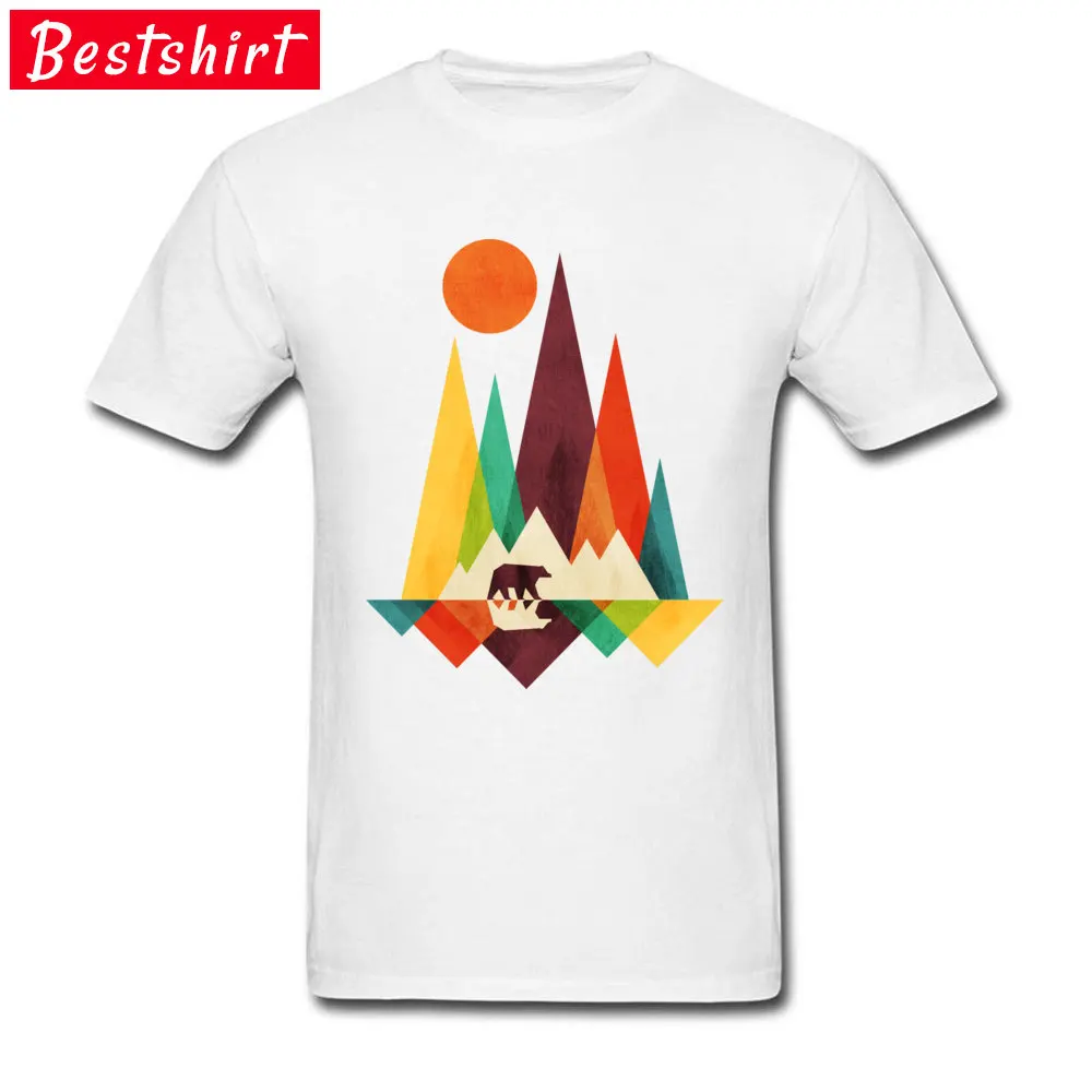 Tops Shirts Mountain Bear Summer/Autumn Cute Street Short Sleeve All Cotton Round Collar Men T-shirts Street Tee-Shirts Mountain Bear white