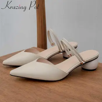 

Krazing pot clubwear full grain leather slip on art design low heels pointed toe oxford women sandals dinner party shoes L30