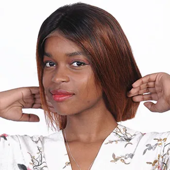 

Holy Belle Ombre Short Bob Lace Front Human Hair Wigs With Pre-Plucked Natural Hairline Brazilian Human Hair For Ladies 1BT30