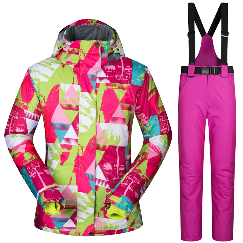 

New Arrival Ski Jacket Women Waterproof Sportwear Female Winter Ski Suit Top Hoodie Jacket Strap Pants Snow Jacket and Pants