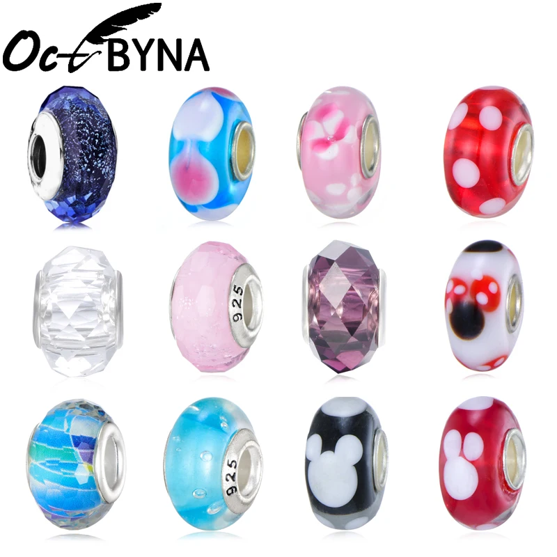

Octbyna Mickey Minnie Glass Beads Fits Pandora Bracelet&Necklace Original Multi Facets Charm Crystal Beads Jewelry DIY Making