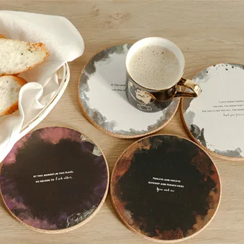 

DUNXDECO Table Placemat Cup Pad Pot Mat Natural Cork Coaster Drink Cover Kitchen Gadgets Modern Love Words Print Home Bar Decor
