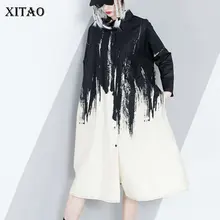 XITAO с печатным рисунком плюс Размеры миди платье Для женщин Корейский модный комплект для девочек с отложным воротником, в стиле пэчворк, дикий темперамент Джокер LYH3102