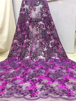 

Pretty emrboidery French net lace fabric African mesh lace material with sequins for wedding dress PDN322(5yards/lot)