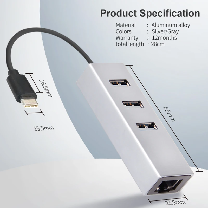 OFCCOM 3 Порты 2,0 USB C концентратор Тип usb C разветвитель адаптер Ethernet RJ45 10/100 Мбит/с локальной сети для MacBook Pro планшетный ПК USB-C