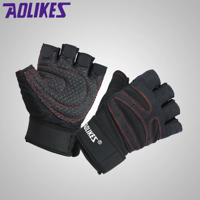 AOLIKES спортивные фитнес-перчатки для тренировок многофункциональные мужские и женские перчатки для поглощения пота - Цвет: Black with Red