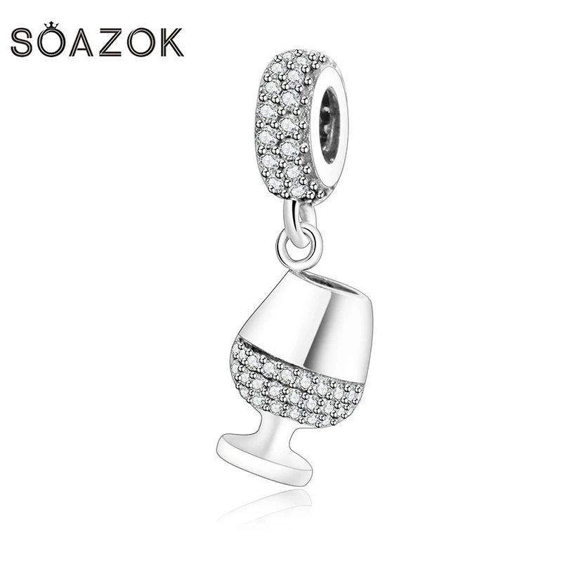 SOAZOK 100% S925 Plata Cupieron Pandora Original Del Encanto vino Tinto copa copa Colgante regalo de la joyería de DIY que hace|silver sterling|silver redjewelry jewelry - AliExpress