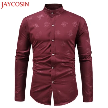 

Men's Autumn Winter Fashion Skulls Floral Print Long Sleeve Shirt camisas masculinaTop Blouse ST16