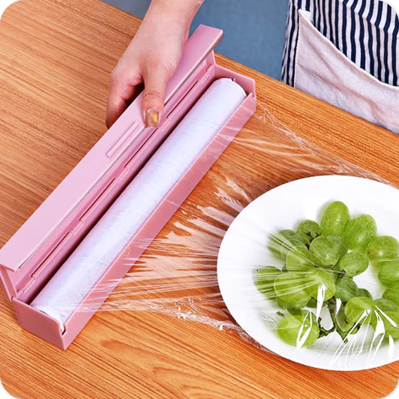

Rectangular Fruit Crisper Cutter Cling Film Cutter with Stainless Steel Blade Wrap Dispenser Plastic Food Wrap Seal Cutting Tool