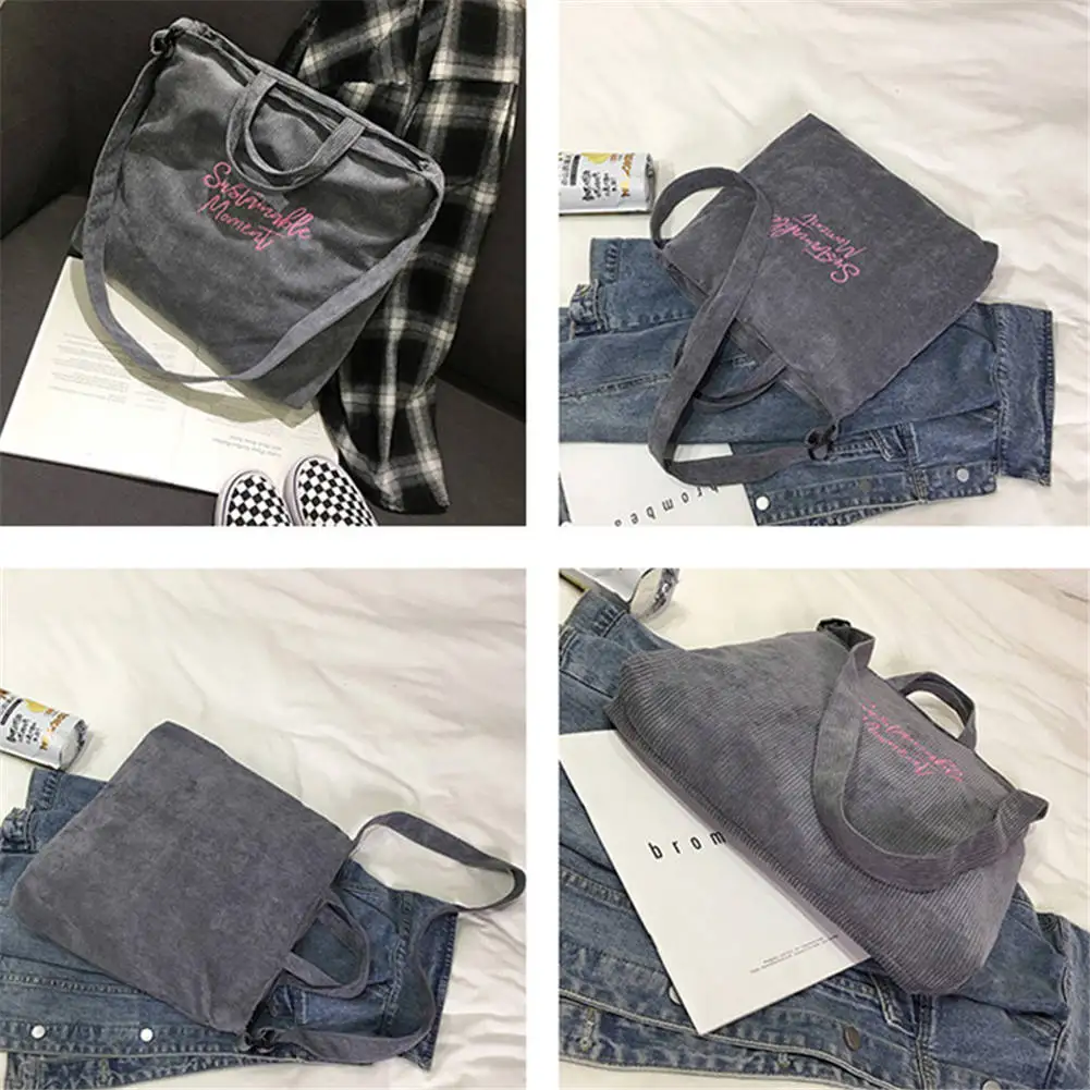 Для женщин вельвет холст тотализатор дамы Повседневное хозяйственная сумка через плечо Shopper рук сумки для женщин вестник корейские модные