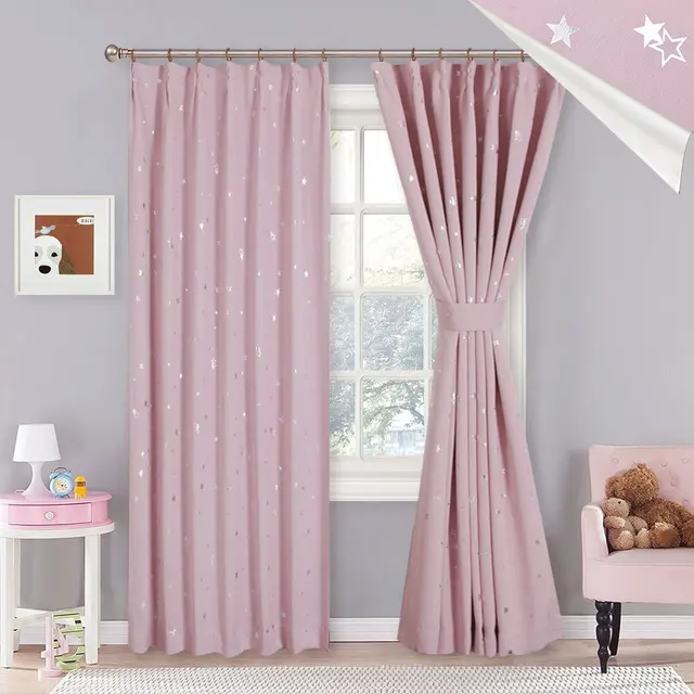 1 Pc Cute Shiny Sliver Star Beige Pink Curtains Blackout 1 Pc Cute Shiny Sliver Star Beige Pink Curtains Blackout For Living Room