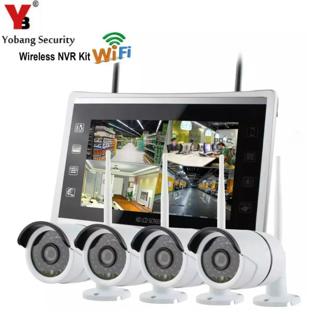 Yobang безопасности 12 дюймов монитор 4CH 960P wifi NVR комплект 1.3MP CCTV система безопасности IP камера P2P открытый домашний комплект видеонаблюдения