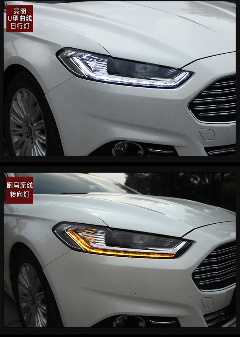 Автомобильный Стильный чехол на голову для Ford Mondeo для Fusion 2013, светодиодный налобный фонарь, DRL, двойной луч, объектив, биксенон, HID