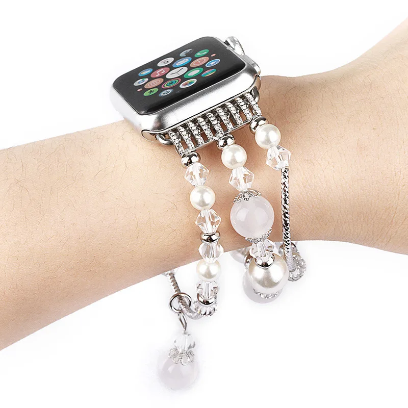 Роскошные Агат Для женщин часы ремешок для apple watch 38mm дамы наручные браслет ремешок с адаптером для iwatch 1/2