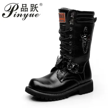 

Army Boots Men Lace Up Chain High Military Combat Men Boots Metal Buckle Male Motorcycle Punk Boots Men's Shoes Rock