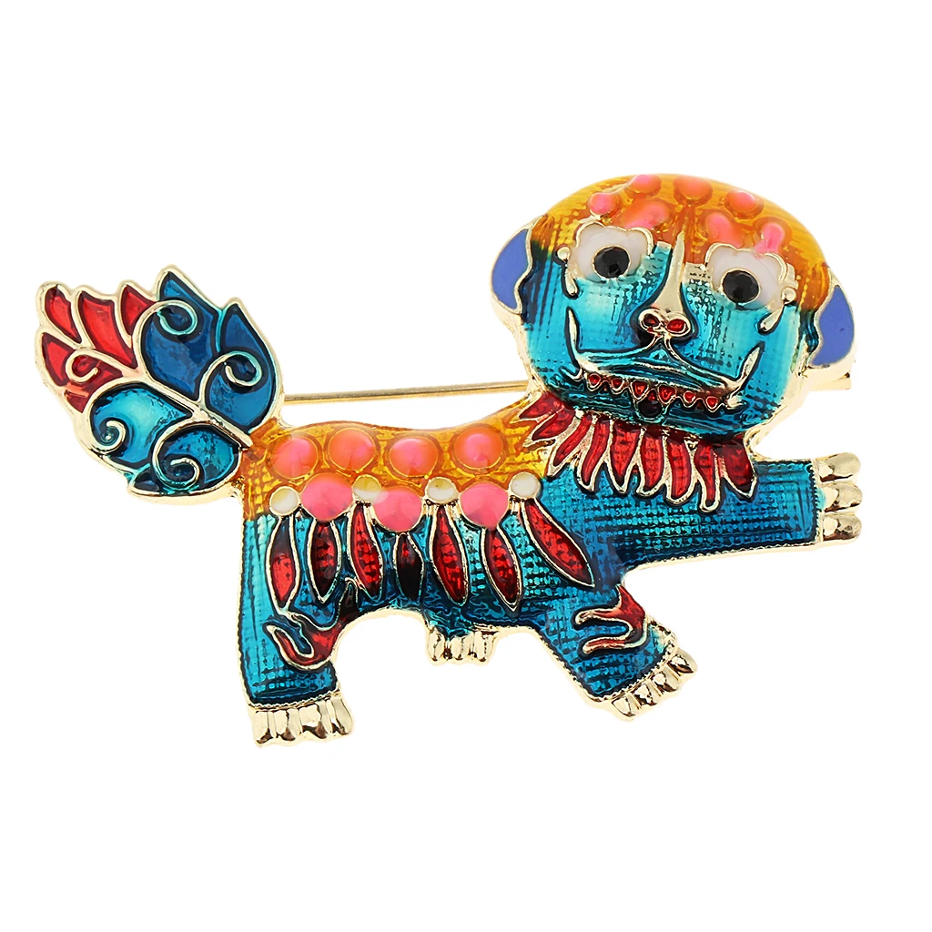 Fashion Colorful Enamel Lion Brooch Pin Animals Brooch Chinese Monster Nian Breastpins Clothing Decor Jewelry