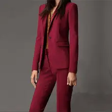 Новые Бордовые женские костюмы, смокинги для девушек, офисный бизнес костюм для работы, одежда для интервью, B281