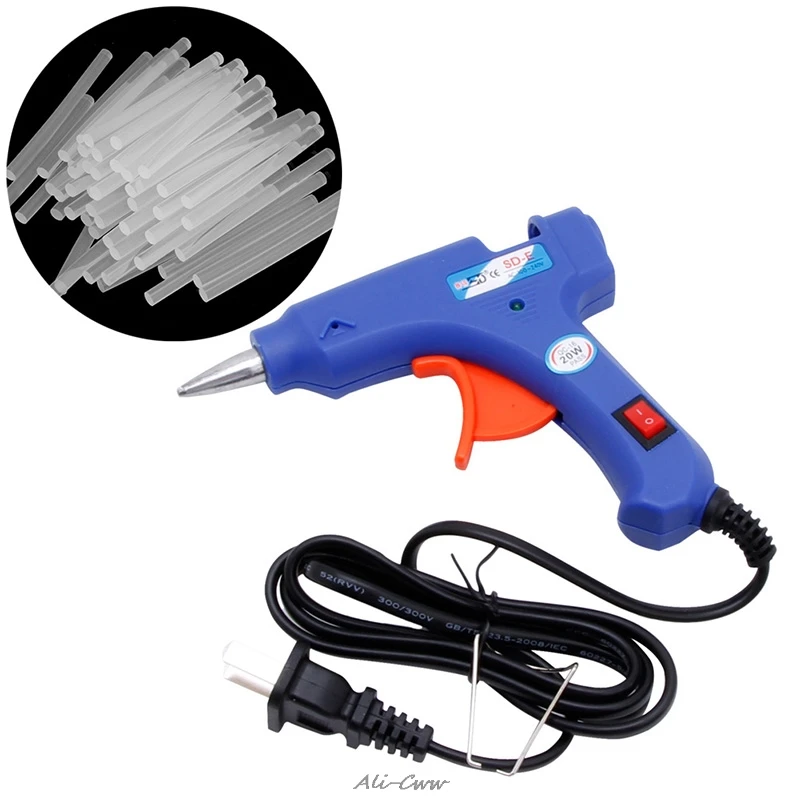 Professional Electric Heating Hot Melt Glue Gun 20W 50Pcs Glue Sticks Adhesive