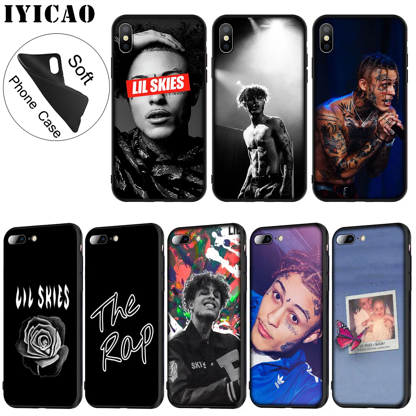

IYICAO Lil Skies Soft Silicone Phone Case for iPhone XR X XS 11 Pro Max 6 6S 7 8 Plus 5 5S SE TPU Black Cover