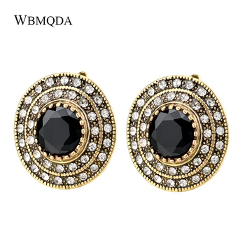 Hot 2018 Fashion Big Crystal Stud Earrings For Women Gold Color Black Stone Clip On Earring Vintage Indian Jewelry