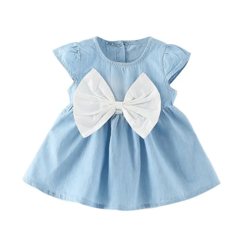 

Baby Girls Bow-knot Design Mini Dress Children Baby Summer Style Fashion Short Sleeve Party Dress Kids Clothes