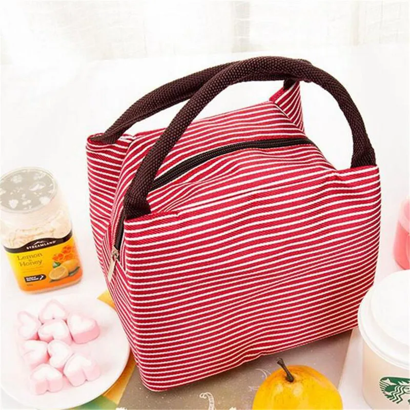 Woman Casual Laptop Lunch Stripe Canvas Bag Isolation Bag Food Picnic Lunch Bag Child Lunch Box Bag