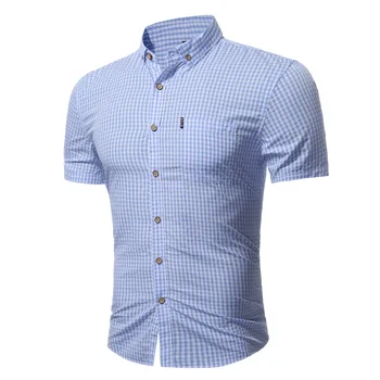 

2019 New Camisa Masculina Short Sleeve Casual Shirt Men Plaid Turn-dowm Collar Clothes For Men Summer Fahsion Shirts Man 5XL