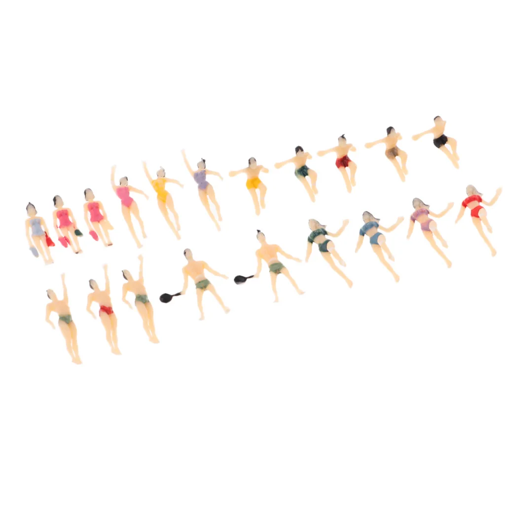 20Pcs N Scale 1:150 Painted Model Figures People Male Female Swimmer for Diorama Wargame Layout Landscape Scenery Parts