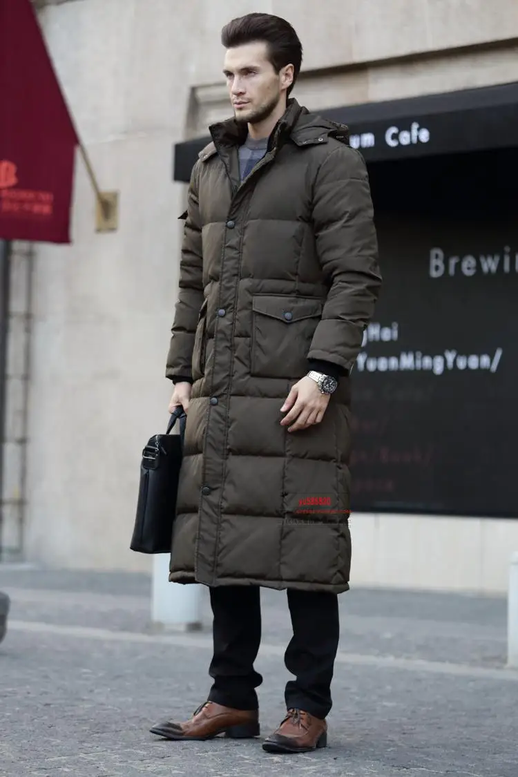 Модная мужская длинная пуховая куртка мужская новая зимняя утолщенная выше колена размера плюс шапка пуховые куртки для сохранения тепла пальто