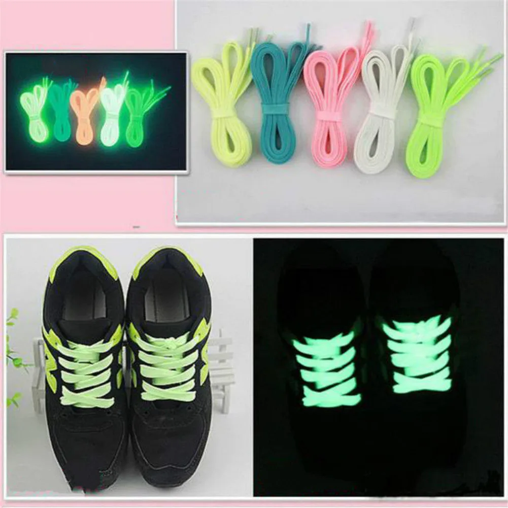1 пара разной длины спортивный Светящиеся Шнурки светятся в темноте ночи Цвет флуоресцентный кружевные плоские туфли Шнурки Лидер продаж