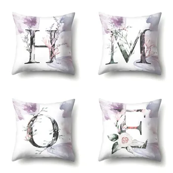

Letter Pillow case For Sofa Nordic Alphabet Flowers Print Floral Sofa Car Pillow Cushion Cover Case Home Decor Almofada 45*45