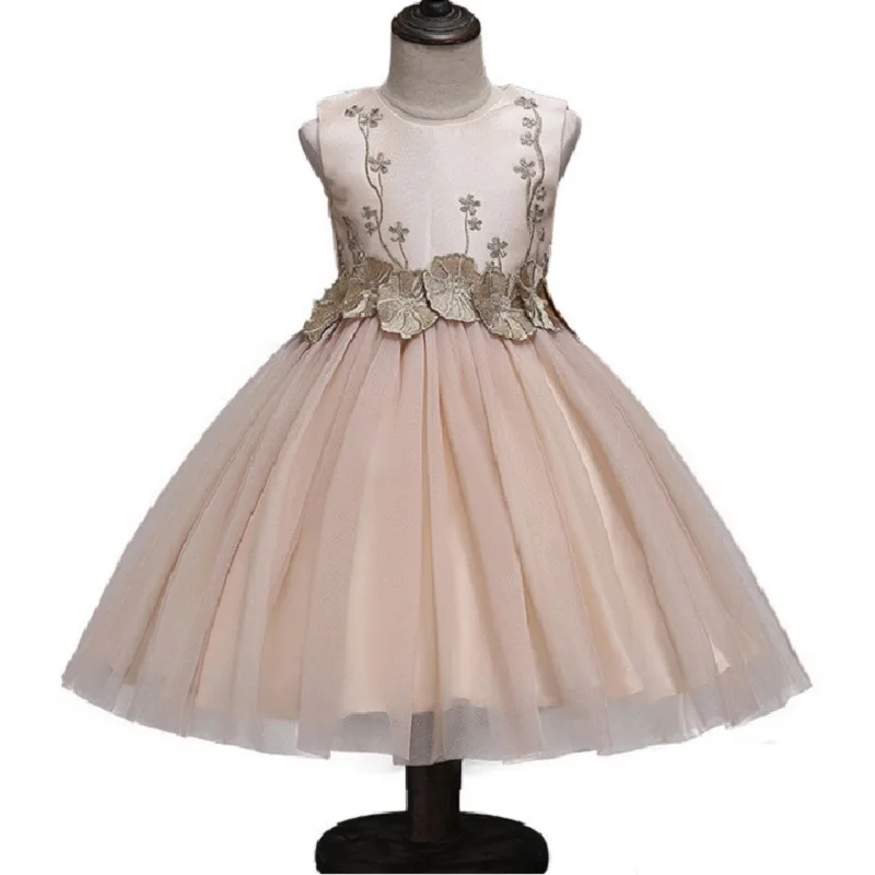 Pаспродажа Летнее милое платье для девочки Возраст от 3 до 12 лет платья принцессы свадебные Золотая линия вышитые цветы Формальные Праздничное платье ...