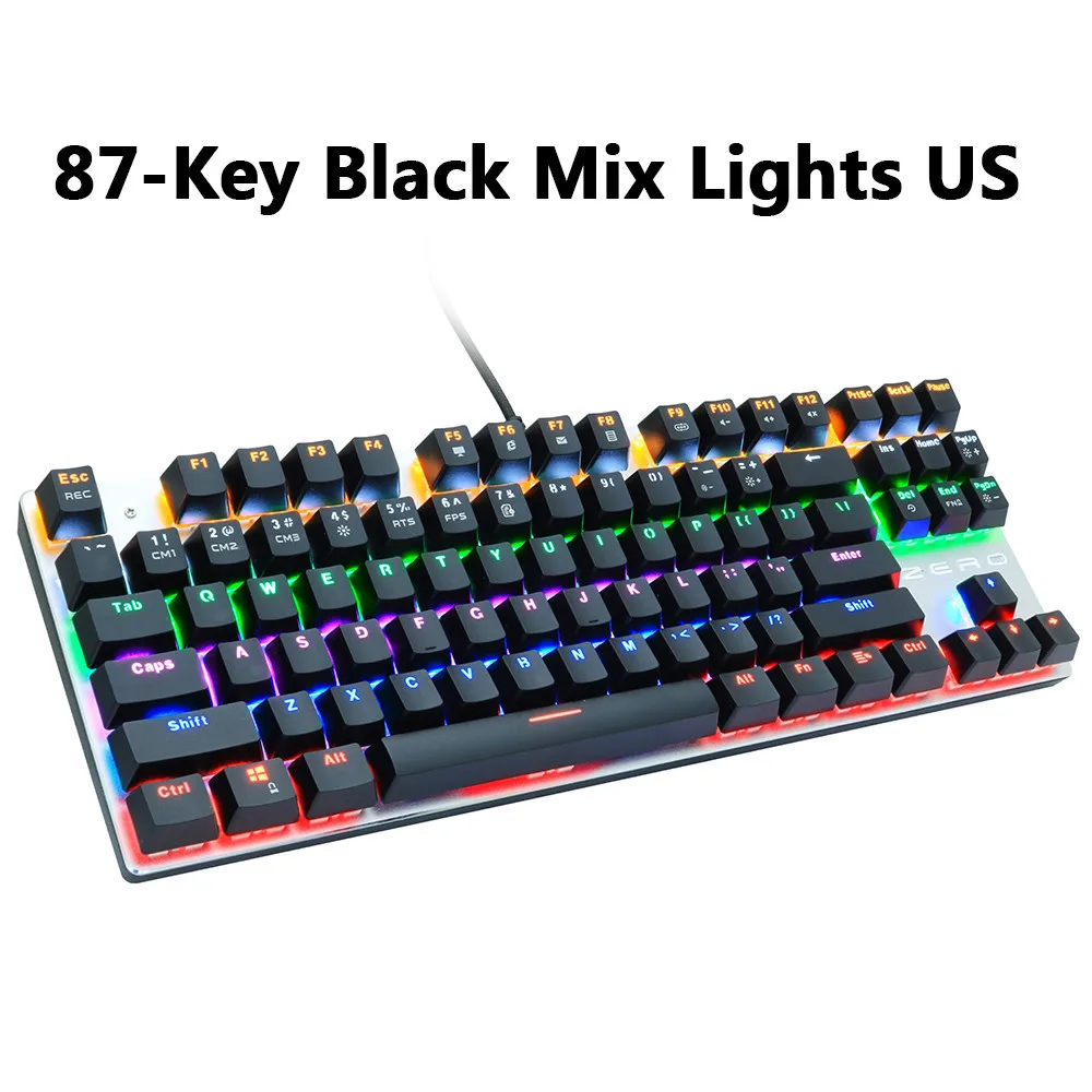 87Black mix light US Игровая механическая клавиатура, 87/104 клавиш, анти-привидение, синий/красный переключатель, проводной светодиодный, с подсветкой, для России/США, для геймеров, компьютера, ноутбука - Цвет: 87Black mix light US