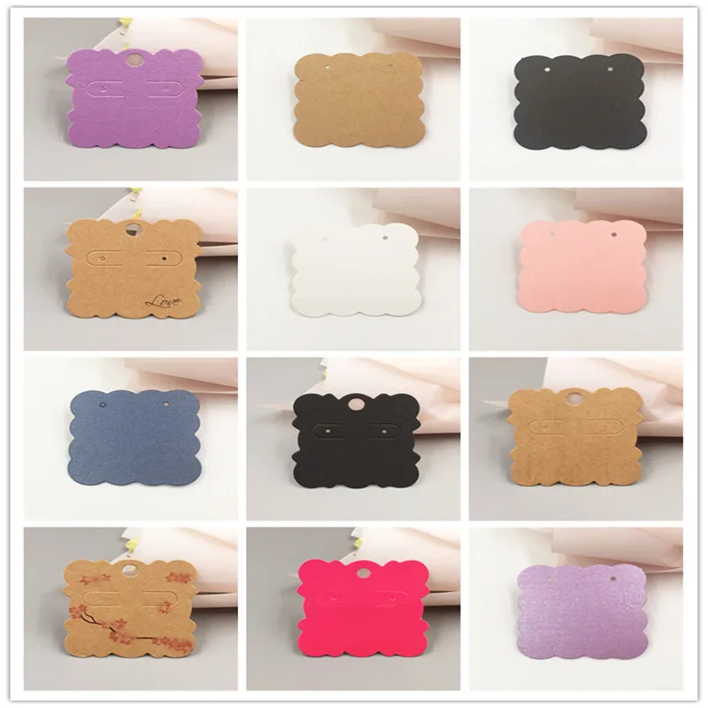 

50Pcs/Lot 5x5cm Multiple Patterns Colors Paper Stud Jewelry Cards Hanging Doodling Packaging Display Handmade Kraft Tags Cards