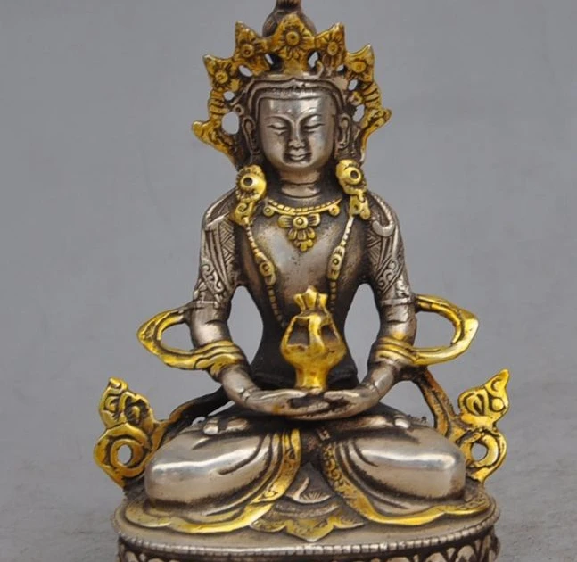 

6" Tibet buddhism silver white tara Kwan-yin Bodhisattva Goddess buddha Statue