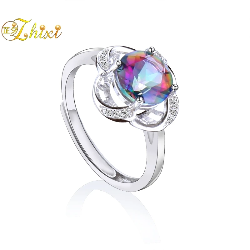

ZHIXI Silver Rings For Women Fine Jewelry 925 Sterling Silver Fire Mystic Topaz Crystal Rings Wedding Gift Rose ZXT240J