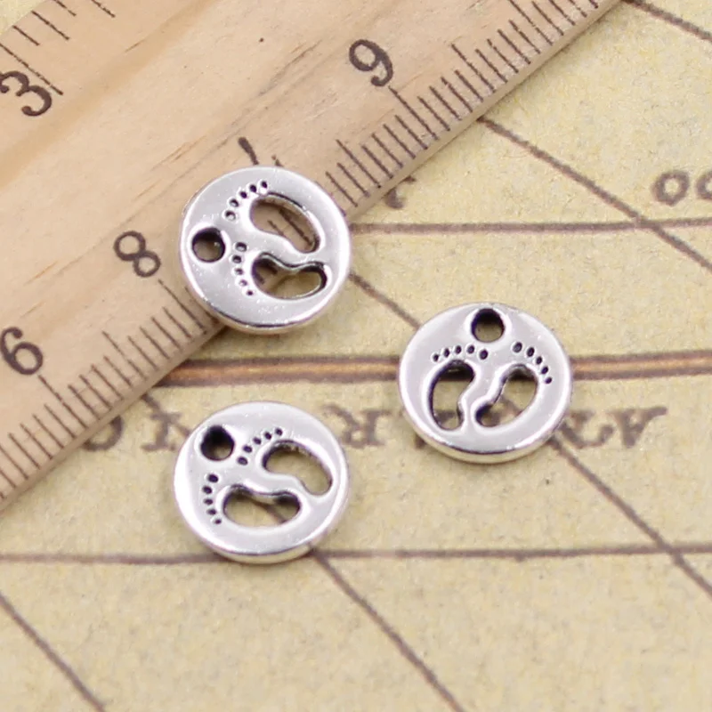 40pcs Charms Feet Foot Prints 11x11mm Antique Silver Color Pendants Making DIY Handmade Tibetan Finding Jewelry | Украшения и