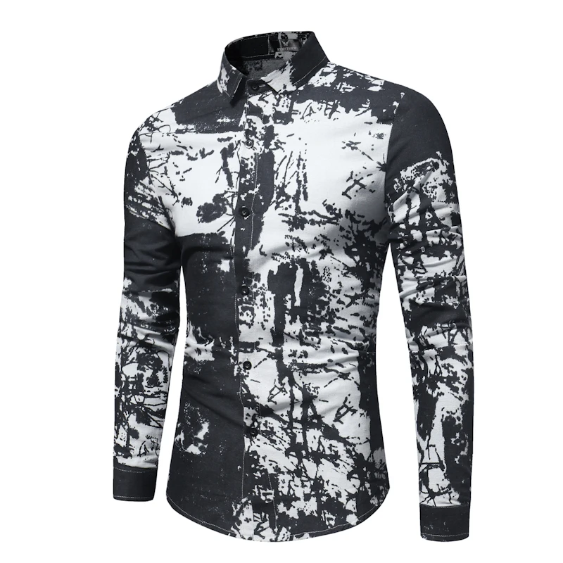 Mens casual Floral Print Long-Sleeve Cotton Shirt 2018 Fashion Male Slim Fit Shirt Chemises pour hommes