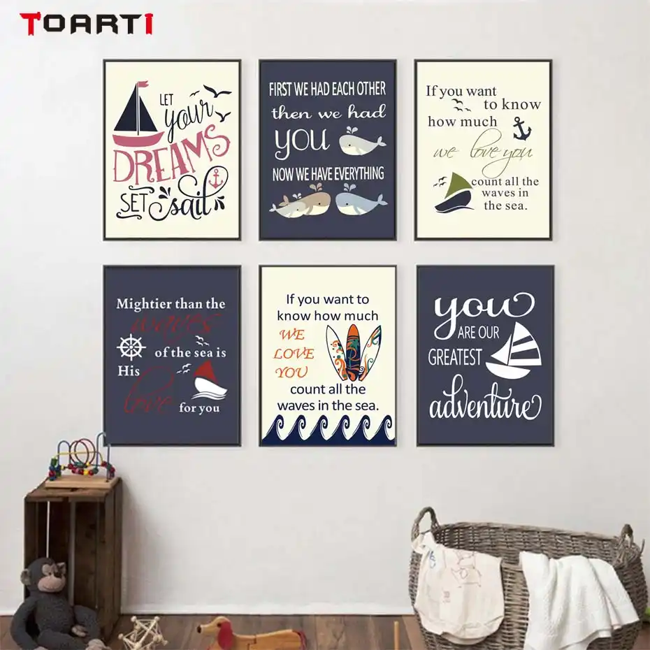 Nautical Theme Cartoon Wall Art Nursery Canvas Painting Inspiring