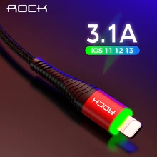 ROCK LED Lighting Charger 3.1A Cable For iPhone X 8 7 6 Max XR Fast Charging Hi-Tensile Data Sync Data Transfer 8 Pin Cable