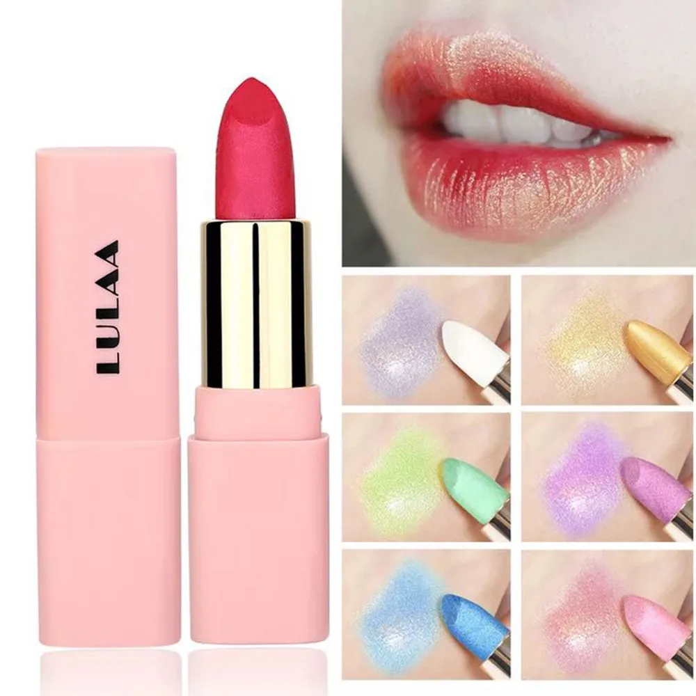LULAA 8 Colors Pearlescent Metallic Gold Shimmer Lipstick Matte Shining Lips Tint Powder Cosmetics Lasting Batom Makeup TSLM1