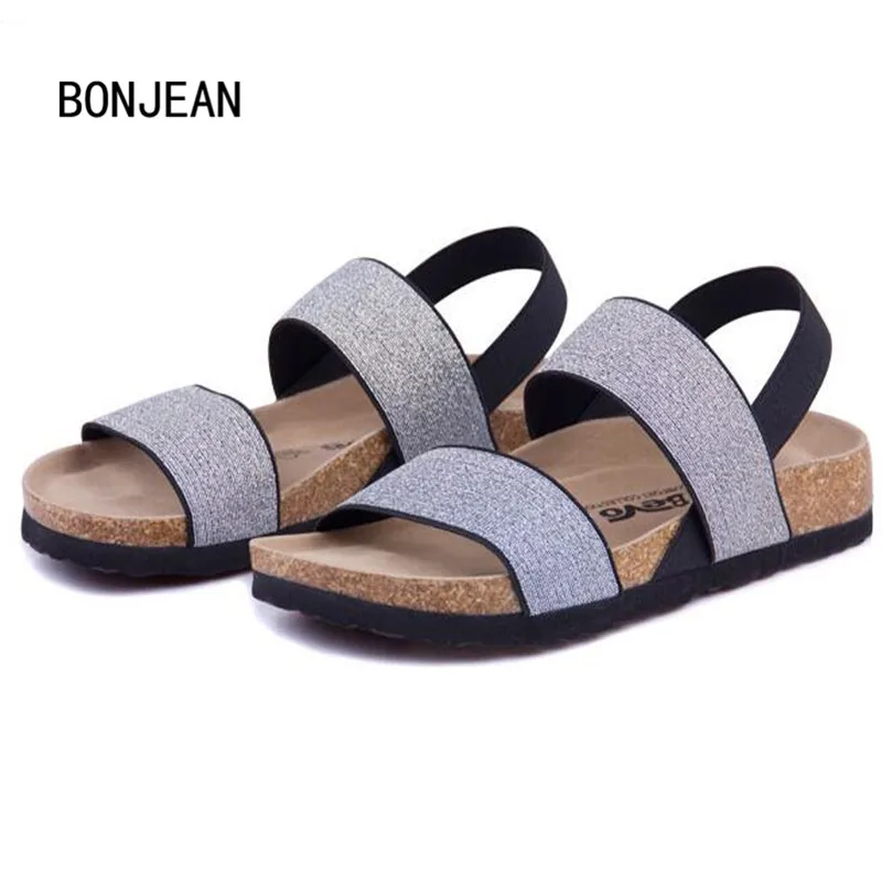 Men Sandals Cork Shoes Slippers Beach Shoes Elastic Flats with Non slip