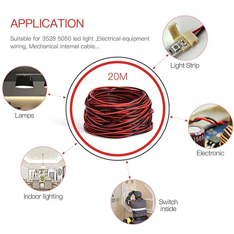 65.6ft удлинитель провода шнур 20 м 22awg кабель для Светодиодные полосы одного Цвет 3528 5050