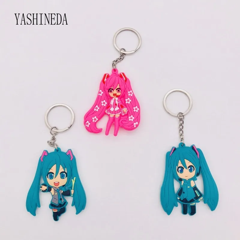 

1PCS Cartoon Figure Hatsune Miku Key Chain 3D Double Side Key Ring Lovely PVC Anime Keychains Kids Toy Key Holder Trinket Gift