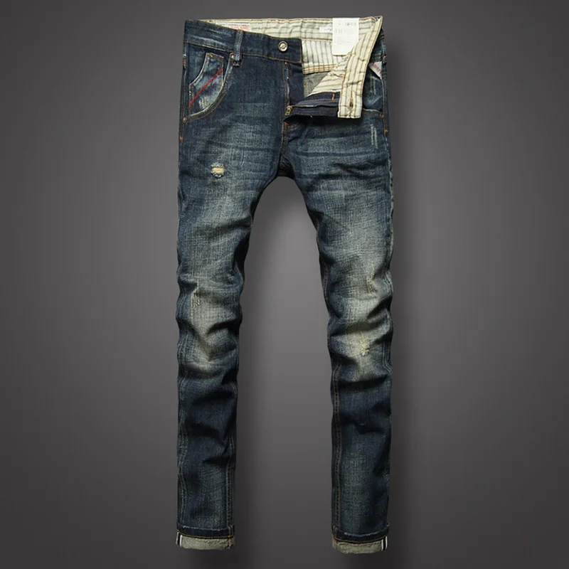 Italian Style Pocket Fashion Mens Jeans High Quality Dark Color Slim