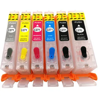 

6PCS PGI-270PGBK CLI-271 BK C M Y GY Refillable Ink Cartridge For Canon PIXMA MG7720 TS9020 TS8020 Printer With ARC CHIP